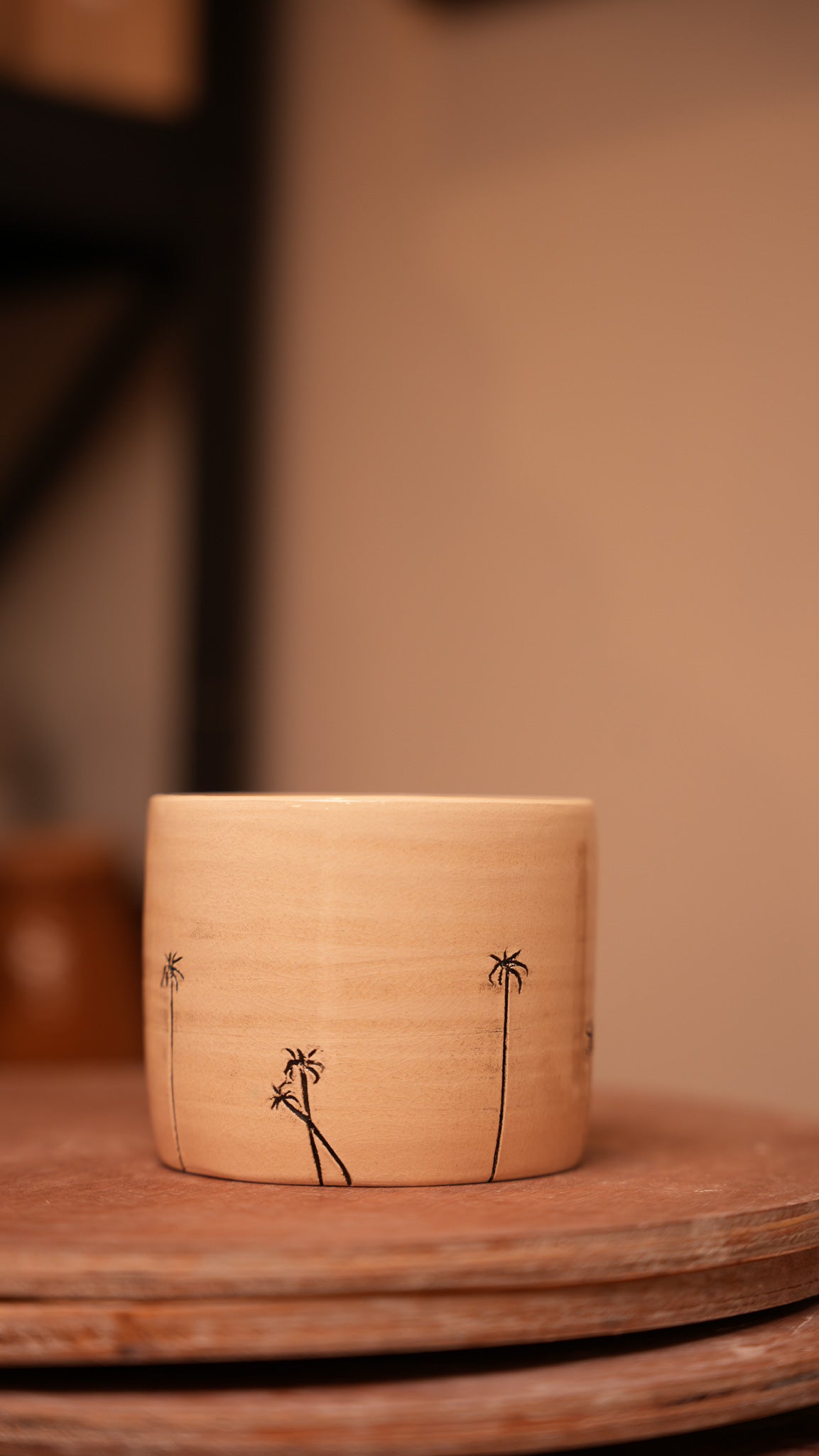 Large Hand-Carved Tea Cup - Palm Tree Design 300 ML